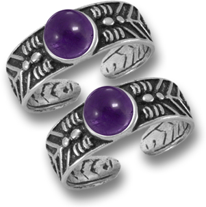 Pair of Silver and Amethyst Toe Rings